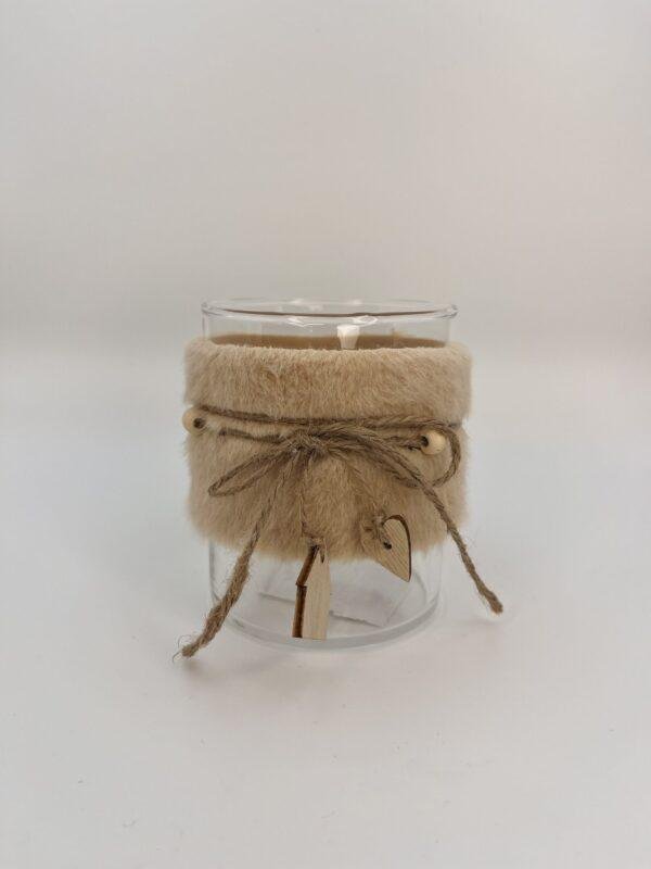 Photophore transparent avec fourrure beige