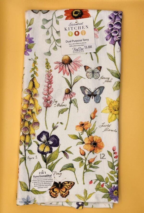 Essuie 2 en 1 fleurs et papillons