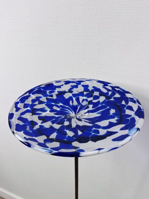 Mangeoire à oiseau en verre soufflé bleu