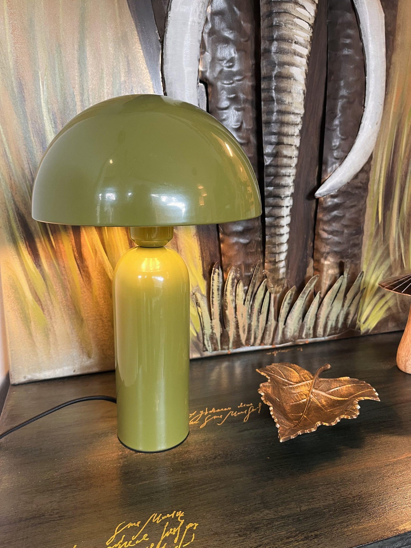 Lampe champignon - Vintage vert olive