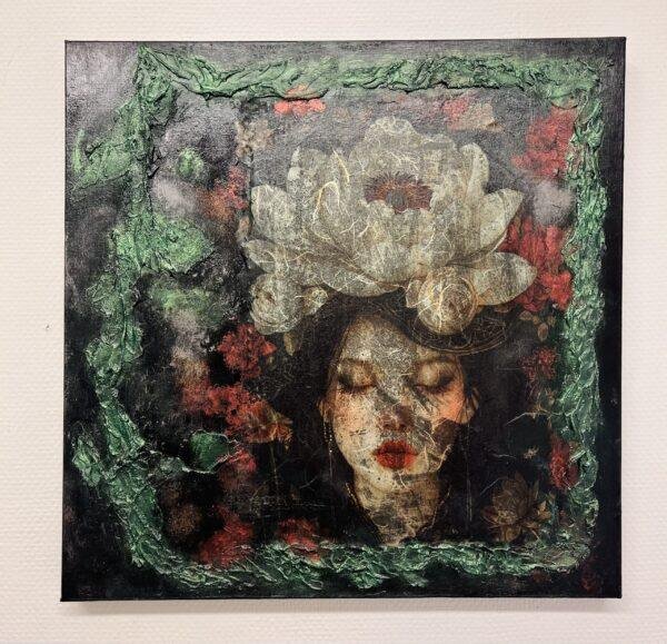 Peinture sur toile - Femme fleur de lotus