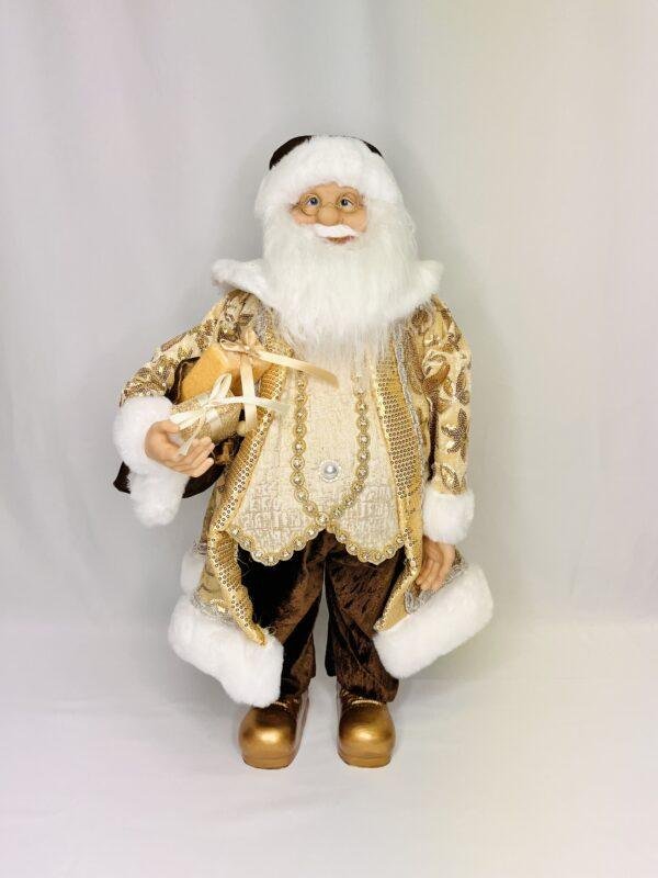 Grand Père Noël en tissu - Doré et blanc
