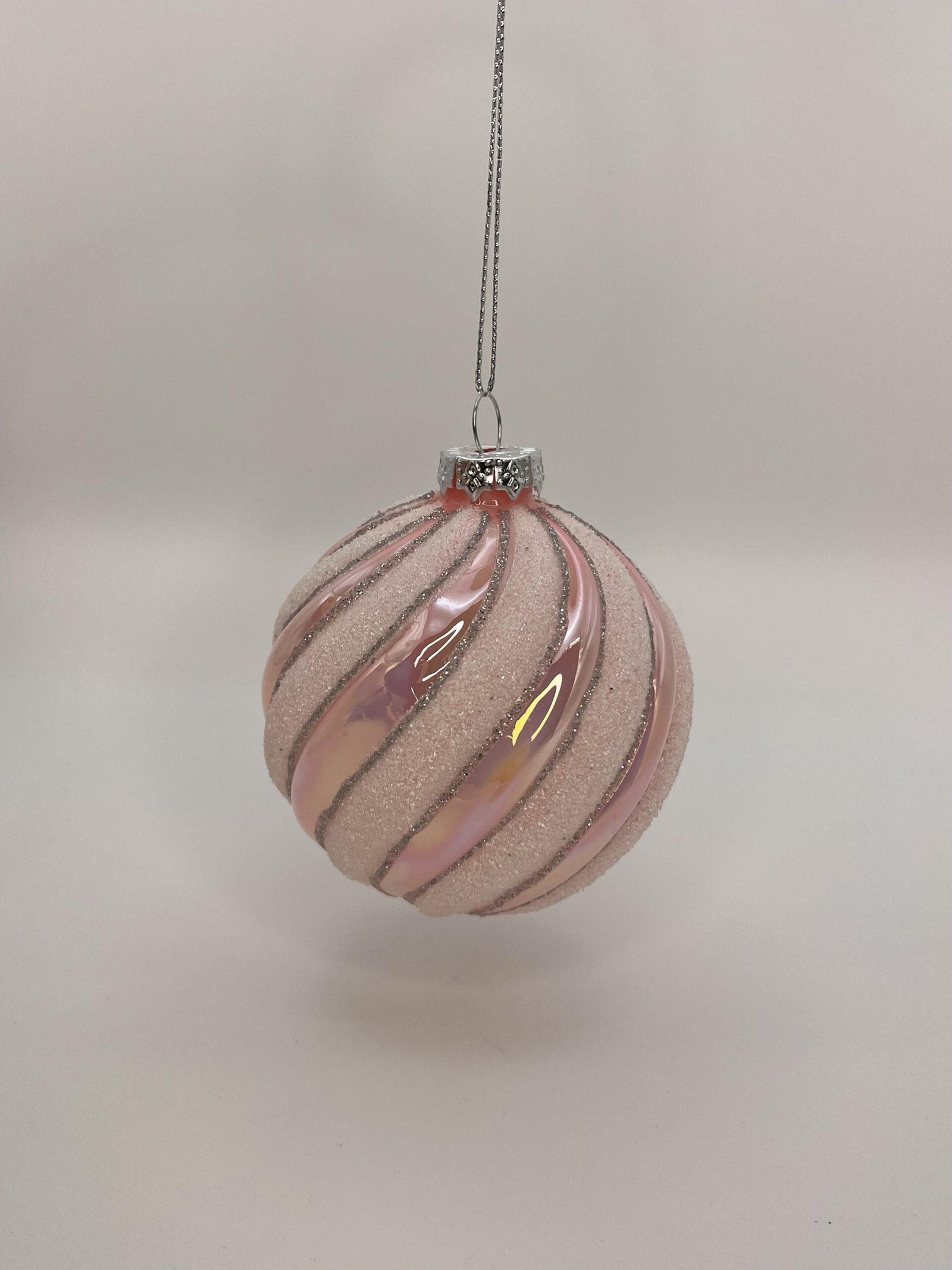 Boule de Noel Rose - Rayures torsadées