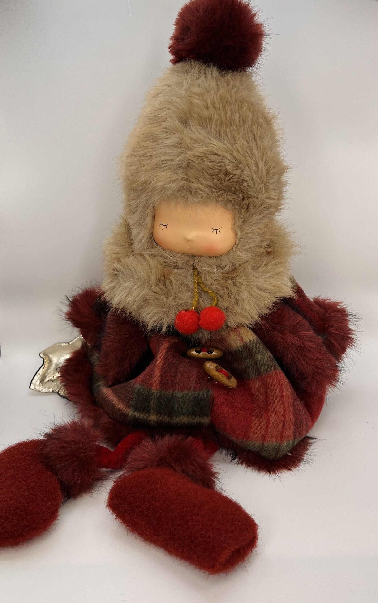 Grande peluche de Noël - manteau à carreaux