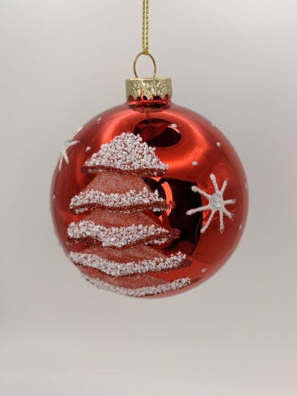 Boule de noël rouge - Sapin enneigé